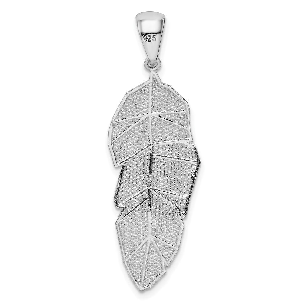 FJC Finejewelers 925 Sterling Silver Rhodium Plated Polished and Bright Cut Leaf Charm 38 x 14 mm