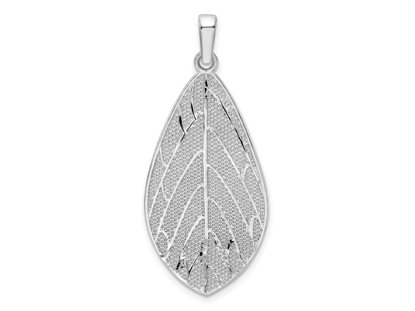 FJC Finejewelers 925 Sterling Silver Rhodium Plated Polished and Bright Cut Leaf Charm 38 x 19 mm