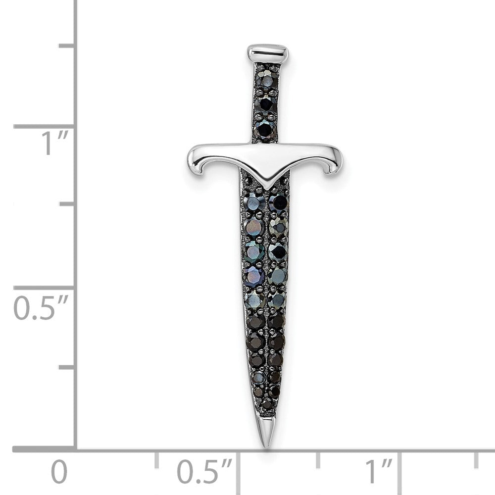 FJC Finejewelers 925 Sterling Silver Black/White Rhodium Plated Black CZ Sword Charm 31 x 12 mm