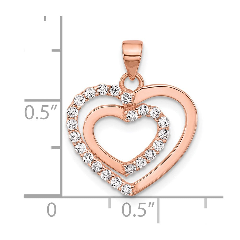 FJC Finejewelers 925 Sterling Silver Rose Tone CZ Double Heart Charm 22 x 17 mm