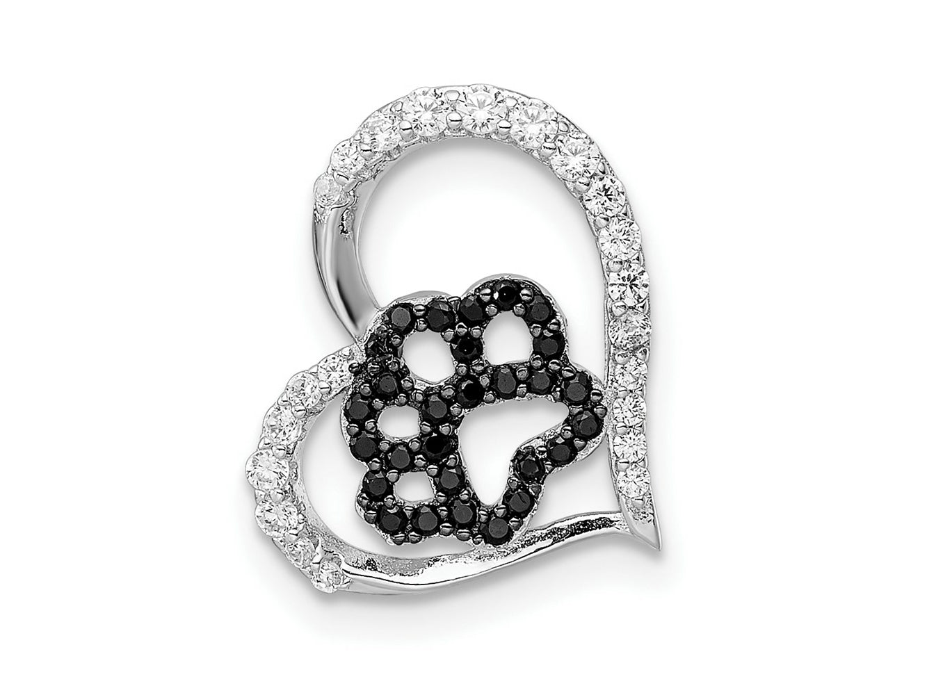 FJC Finejewelers 925 Sterling Silver Bk/Wht CZ Rhodium Platedd Paw Print Heart Chain Slide 15 x 16 mm