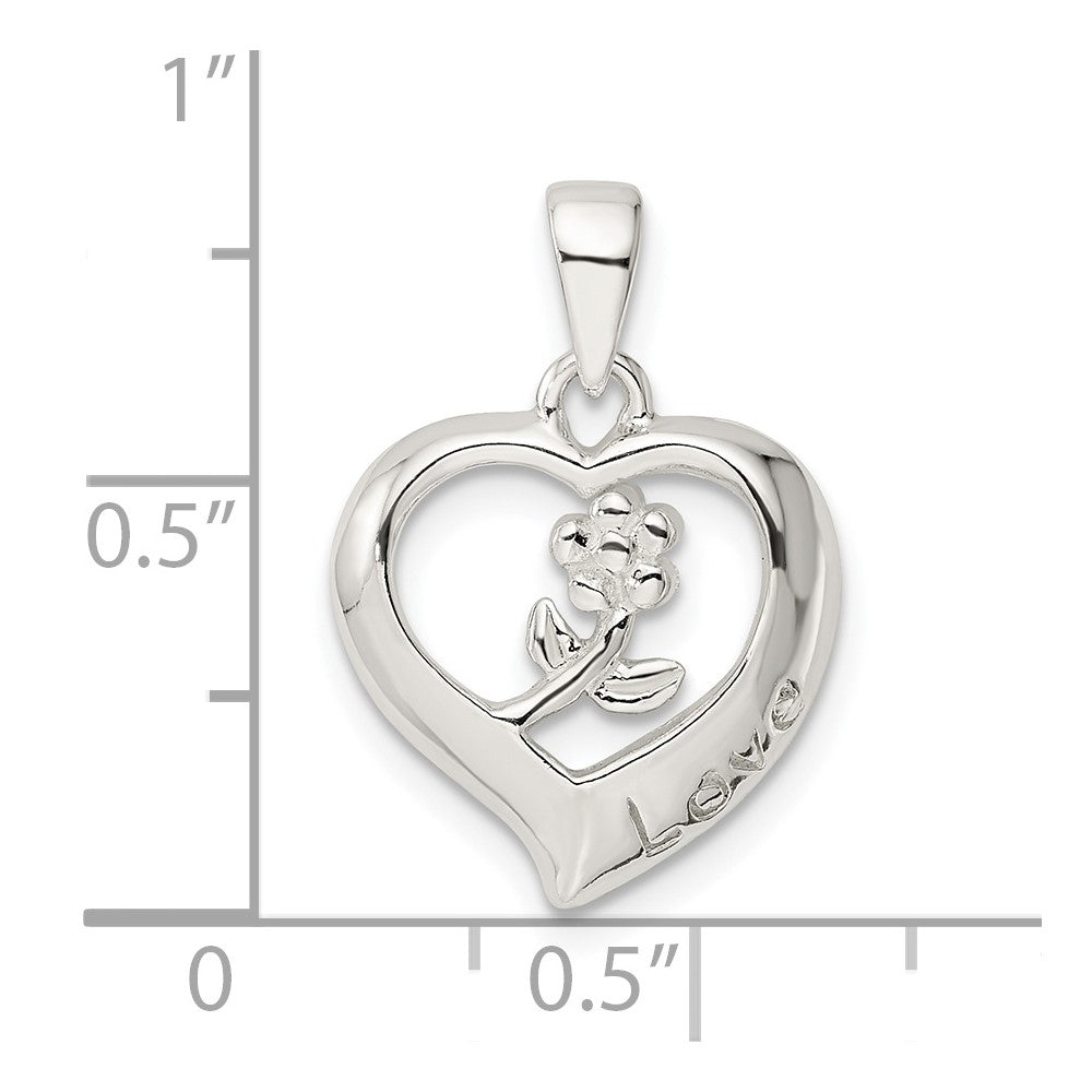FJC Finejewelers 925 Sterling Silver Love Heart with Flower Charm 21 x 14 mm