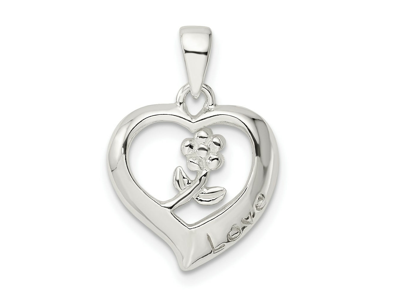 FJC Finejewelers 925 Sterling Silver Love Heart with Flower Charm 21 x 14 mm