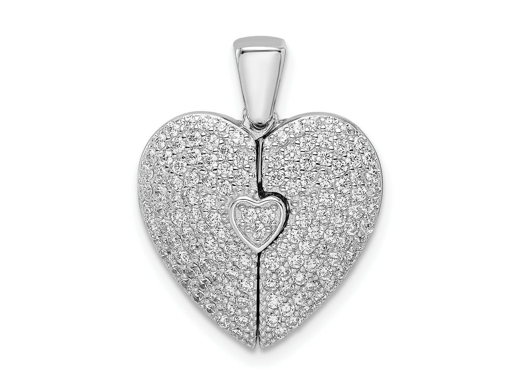 FJC Finejewelers 925 Sterling Silver Polished Rhodium Plated CZ Opening Heart Charm 22 x 18 mm