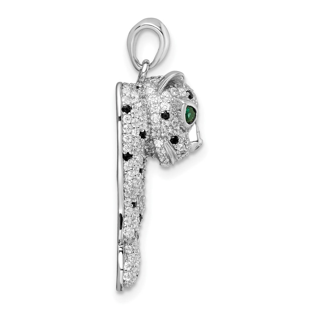 FJC Finejewelers 925 Sterling Silver Blk/White Rhodium Plated Polished CZ Cheetah Charm 30 x 12 mm