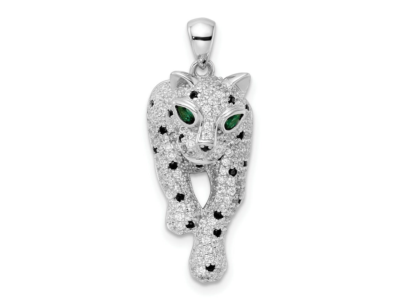 FJC Finejewelers 925 Sterling Silver Blk/White Rhodium Plated Polished CZ Cheetah Charm 30 x 12 mm