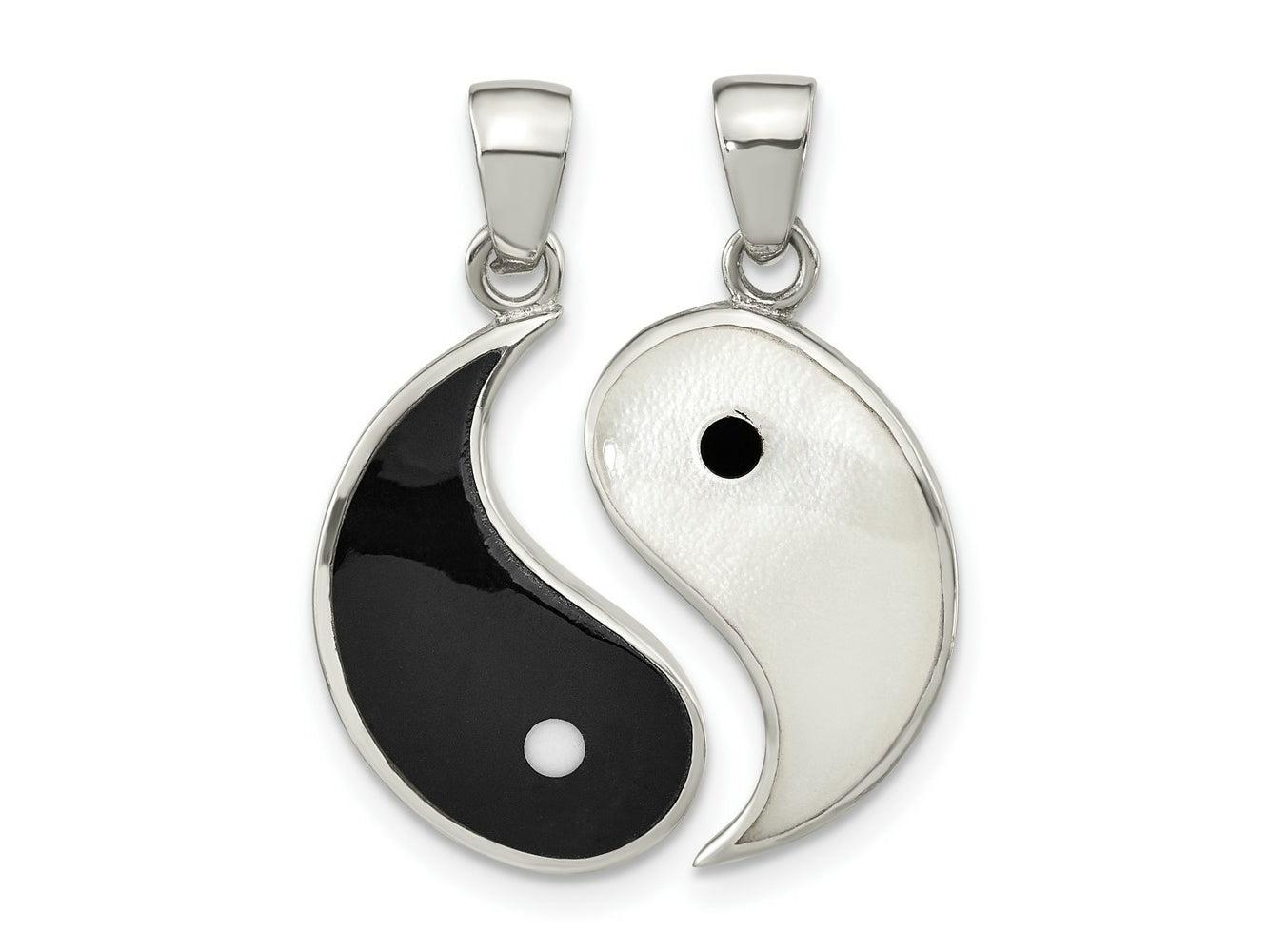 FJC Finejewelers 925 Sterling Silver MOP Black Resin Yin Yang 2 Piece Charm 24 x 18 mm