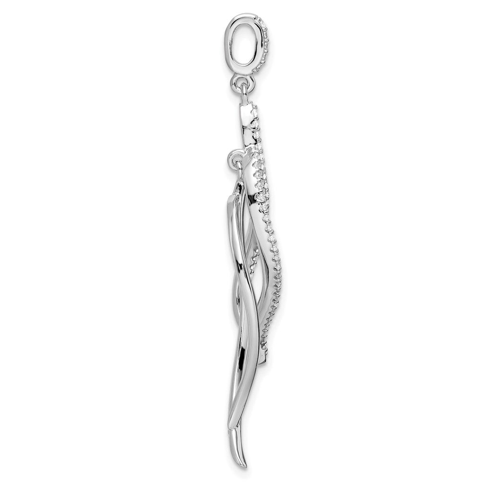 FJC Finejewelers 925 Sterling Silver Fancy Rhodium Plated CZ Dangle Leaf Charm 45 x 10 mm