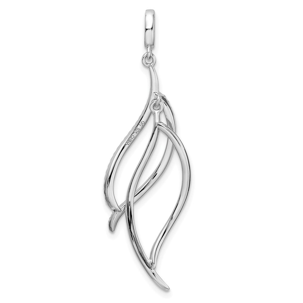 FJC Finejewelers 925 Sterling Silver Fancy Rhodium Plated CZ Dangle Leaf Charm 45 x 10 mm
