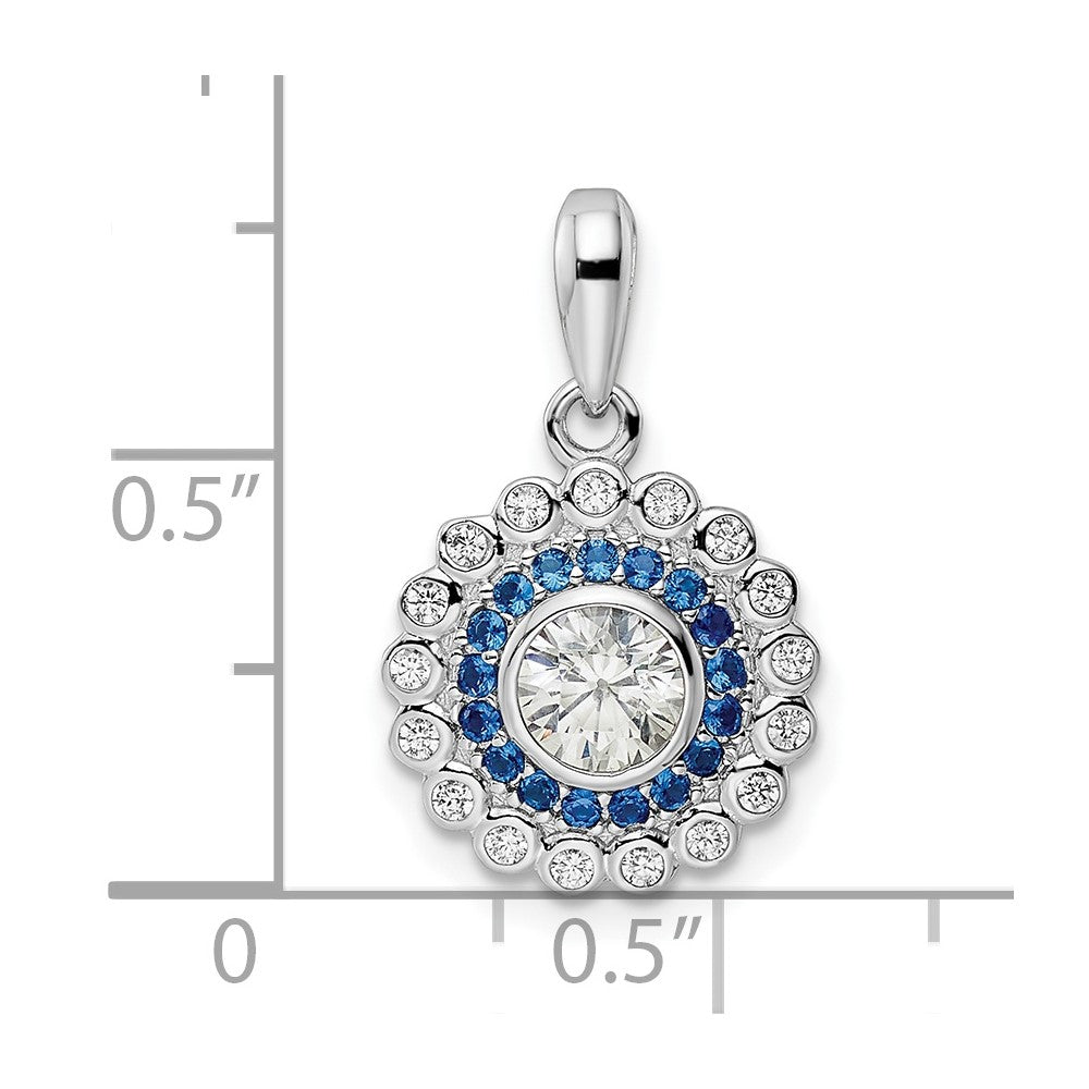 FJC Finejewelers 925 Sterling Silver Fancy Rhodium Plated Polished Blue and White CZ Charm 21 x 13 mm