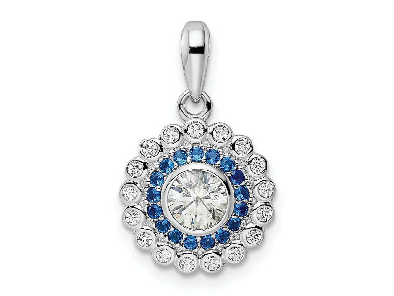 FJC Finejewelers 925 Sterling Silver Fancy Rhodium Plated Polished Blue and White CZ Charm 21 x 13 mm
