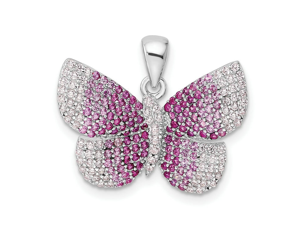 FJC Finejewelers 925 Sterling Silver Rhodium Plated Polished Pink CZ Butterfly Charm 21 x 22 mm