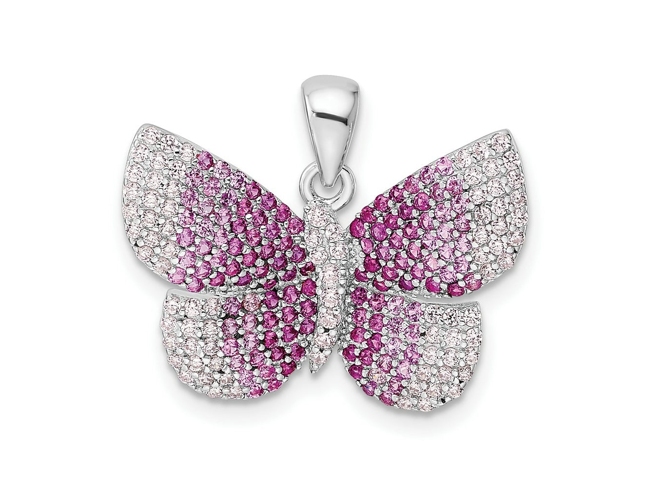 FJC Finejewelers 925 Sterling Silver Rhodium Plated Polished Pink CZ Butterfly Charm 21 x 22 mm