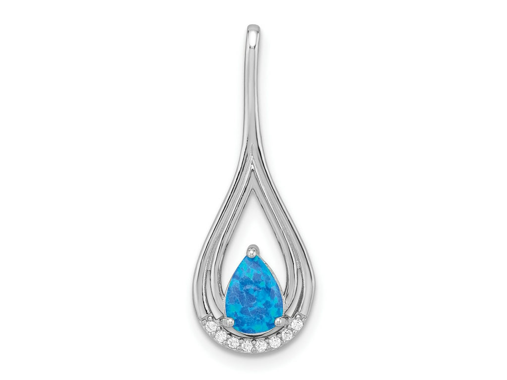FJC Finejewelers 925 Sterling Silver Rhodium Plated Polished Blue Created Opal and CZ Charm 28 x 10 mm