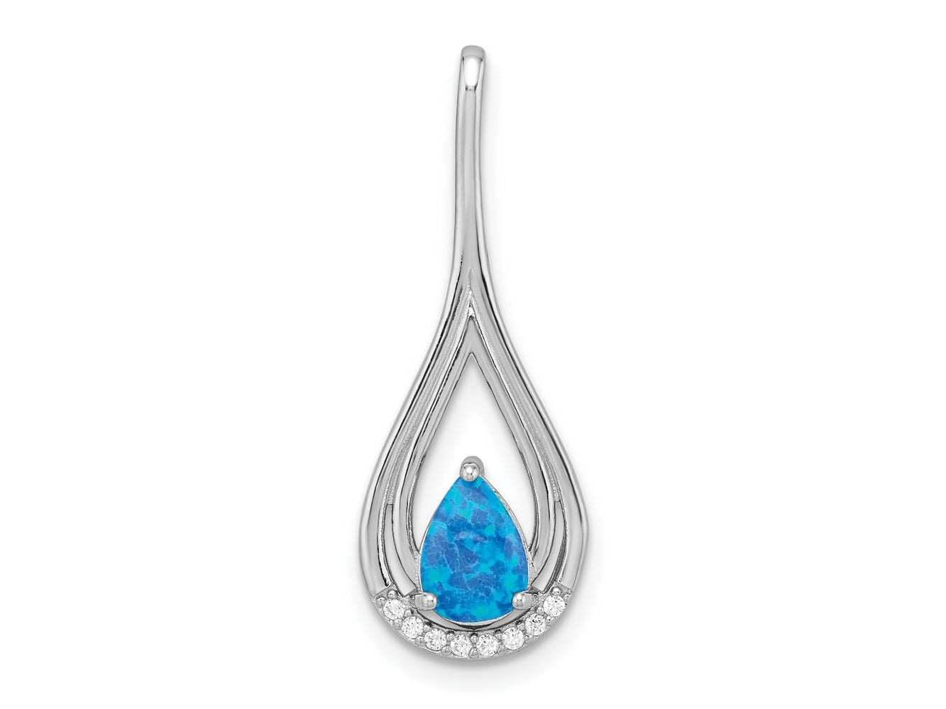 FJC Finejewelers 925 Sterling Silver Rhodium Plated Polished Blue Created Opal and CZ Charm 28 x 10 mm