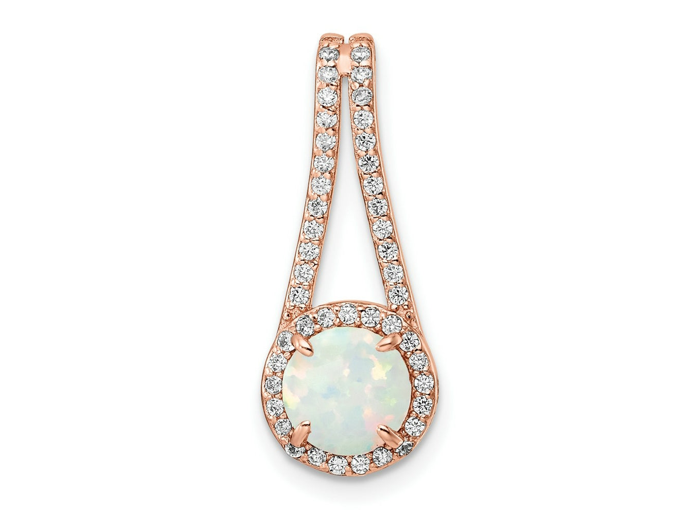 FJC Finejewelers 925 Sterling Silver Rose-tone White Created Opal and CZ Halo Charm 24 x 9 mm