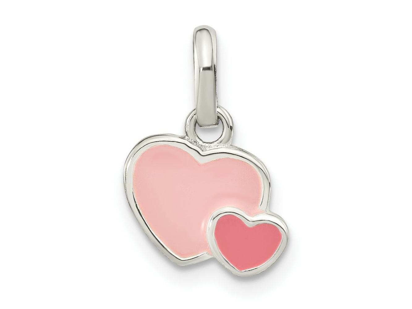 FJC Finejewelers 925 Sterling Silver Rhodium Plated Pink Enamel Double Heart Charm 15 x 11 mm