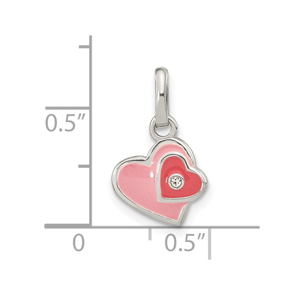 FJC Finejewelers 925 Sterling Silver Rhodium Plated Pink Enamel CZ Double Heart Charm 17 x 10 mm
