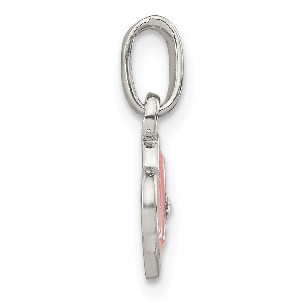 FJC Finejewelers 925 Sterling Silver Rhodium Plated Pink Enamel CZ Double Heart Charm 17 x 10 mm