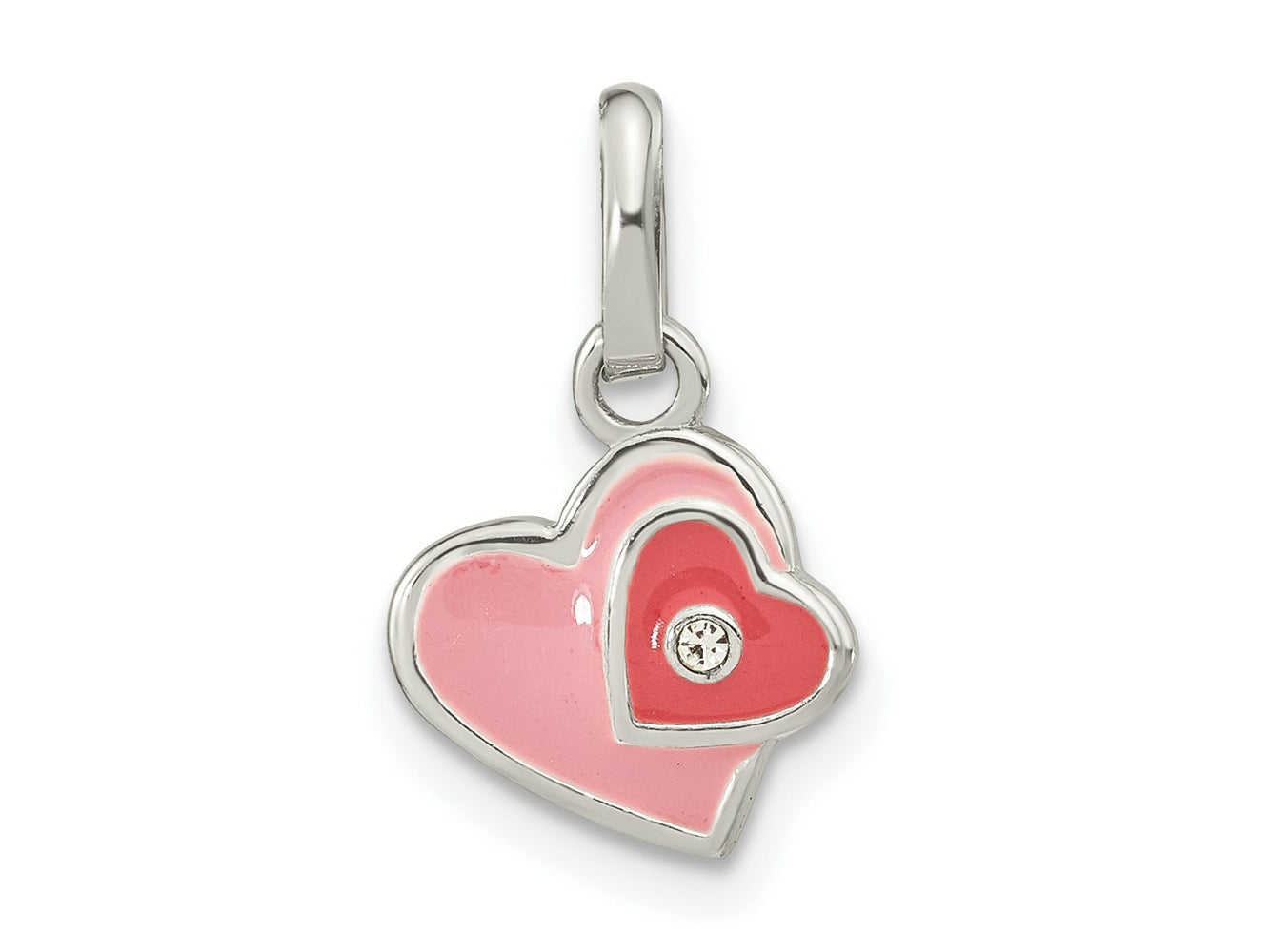 FJC Finejewelers 925 Sterling Silver Rhodium Plated Pink Enamel CZ Double Heart Charm 17 x 10 mm