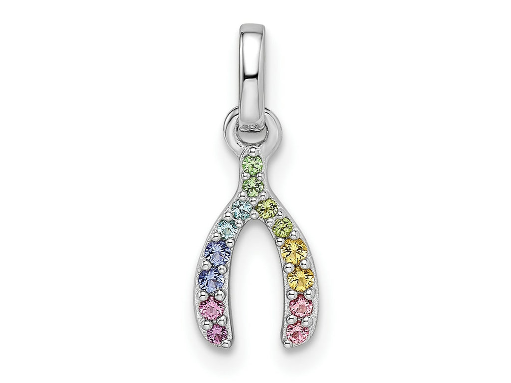 FJC Finejewelers 925 Sterling Silver Rhodium Plated Rainbow Nano Crystal Wishbone Charm 16 x 6 mm