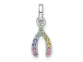 FJC Finejewelers 925 Sterling Silver Rhodium Plated Rainbow Nano Crystal Wishbone Charm 16 x 6 mm