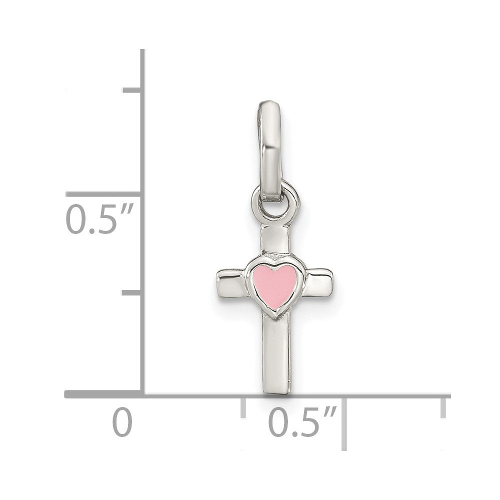 FJC Finejewelers 925 Sterling Silver Rhodium Plated Cross Pink Enamel Heart Charm 18 x 7 mm
