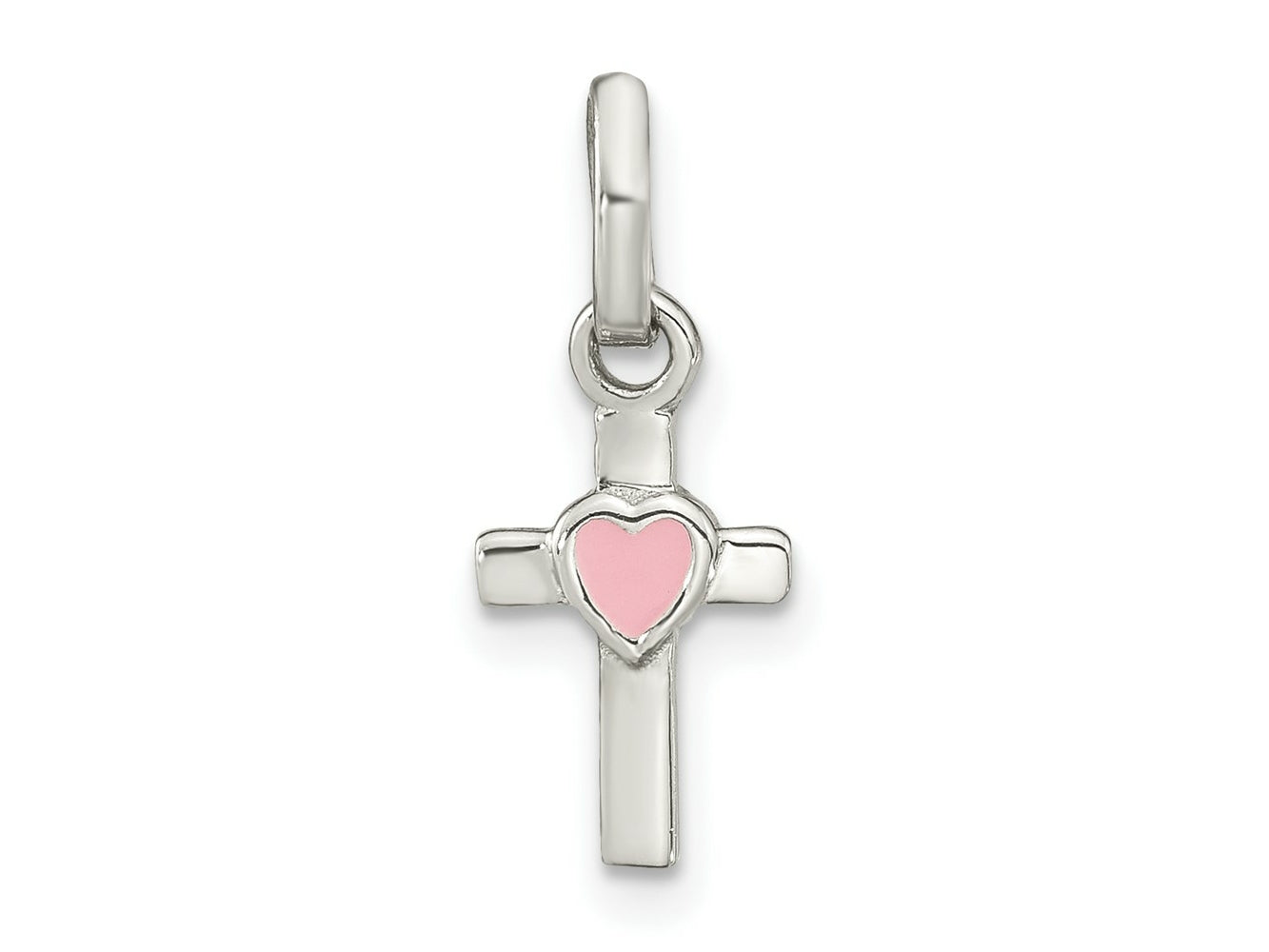 FJC Finejewelers 925 Sterling Silver Rhodium Plated Cross Pink Enamel Heart Charm 18 x 7 mm