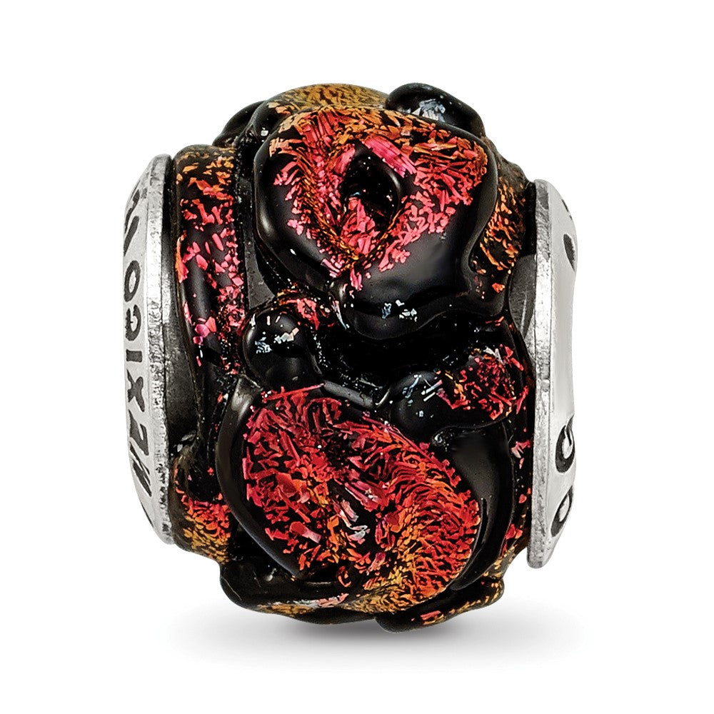 Reflections 925 Sterling Silver Orange Dichroic Glass Bead 11 x 11 mm.