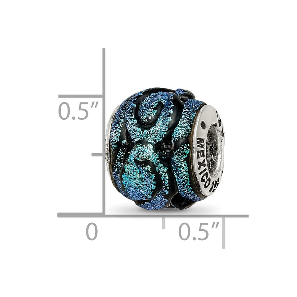 Reflections 925 Sterling Silver Blue Dichroic Glass Bead 11 x 11 mm.