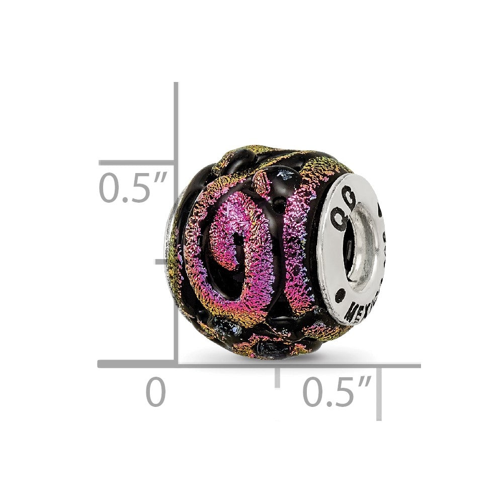 Reflections 925 Sterling Silver Purple Dichroic Glass Bead 11 x 11 mm.