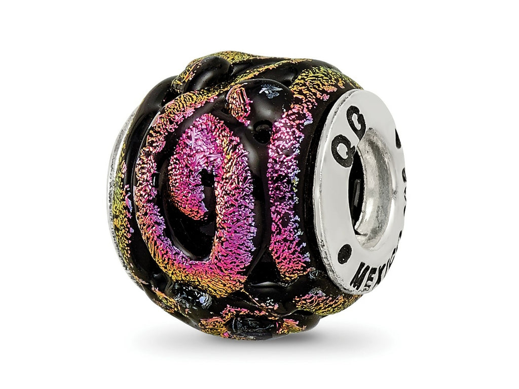 Reflections 925 Sterling Silver Purple Dichroic Glass Bead 11 x 11 mm.
