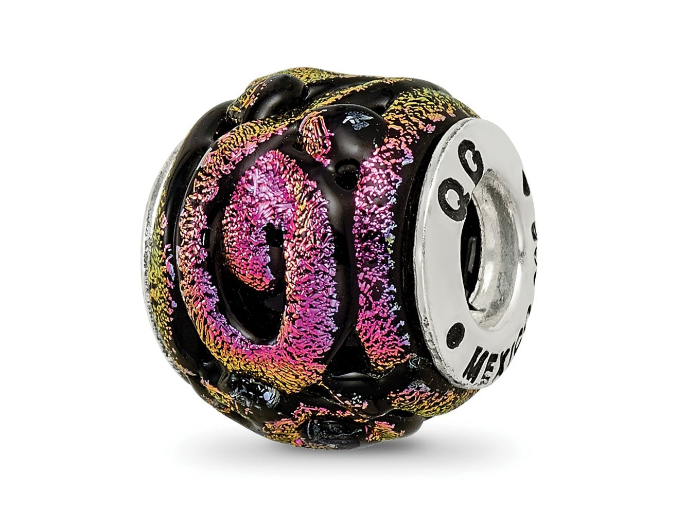 Reflections 925 Sterling Silver Purple Dichroic Glass Bead 11 x 11 mm.