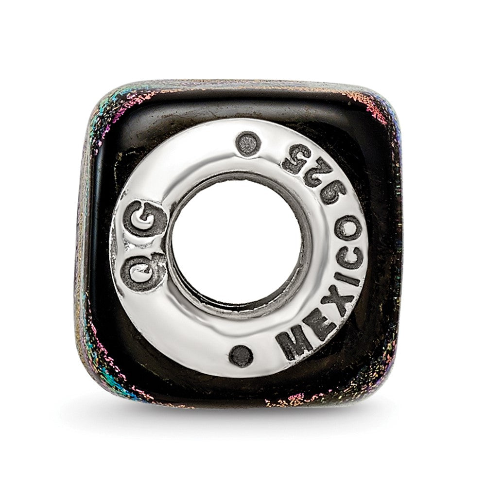 Reflections 925 Sterling Silver Purple Square Dichroic Glass Bead 11 x 9 mm.
