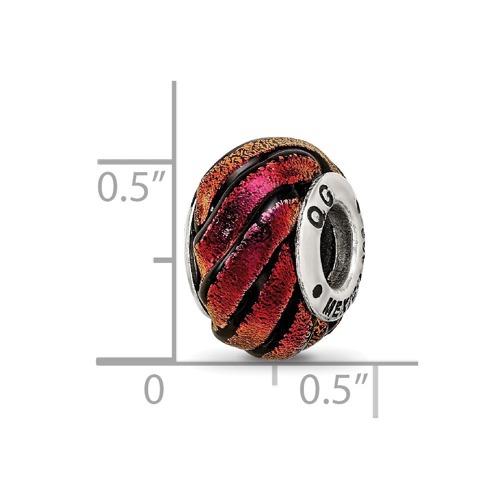 Reflections 925 Sterling Silver Orange Swirl Dichroic Glass Bead 14 x 10 mm.
