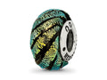 Reflections 925 Sterling Silver Green Swirl Dichroic Glass Bead 14 x 10 mm.