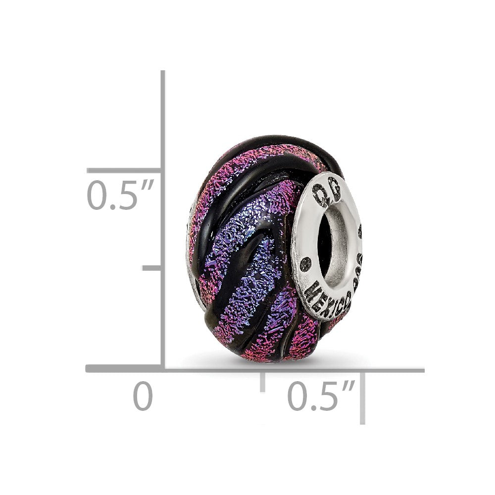 Reflections 925 Sterling Silver Purple Swirl Dichroic Glass Bead 14 x 10 mm.
