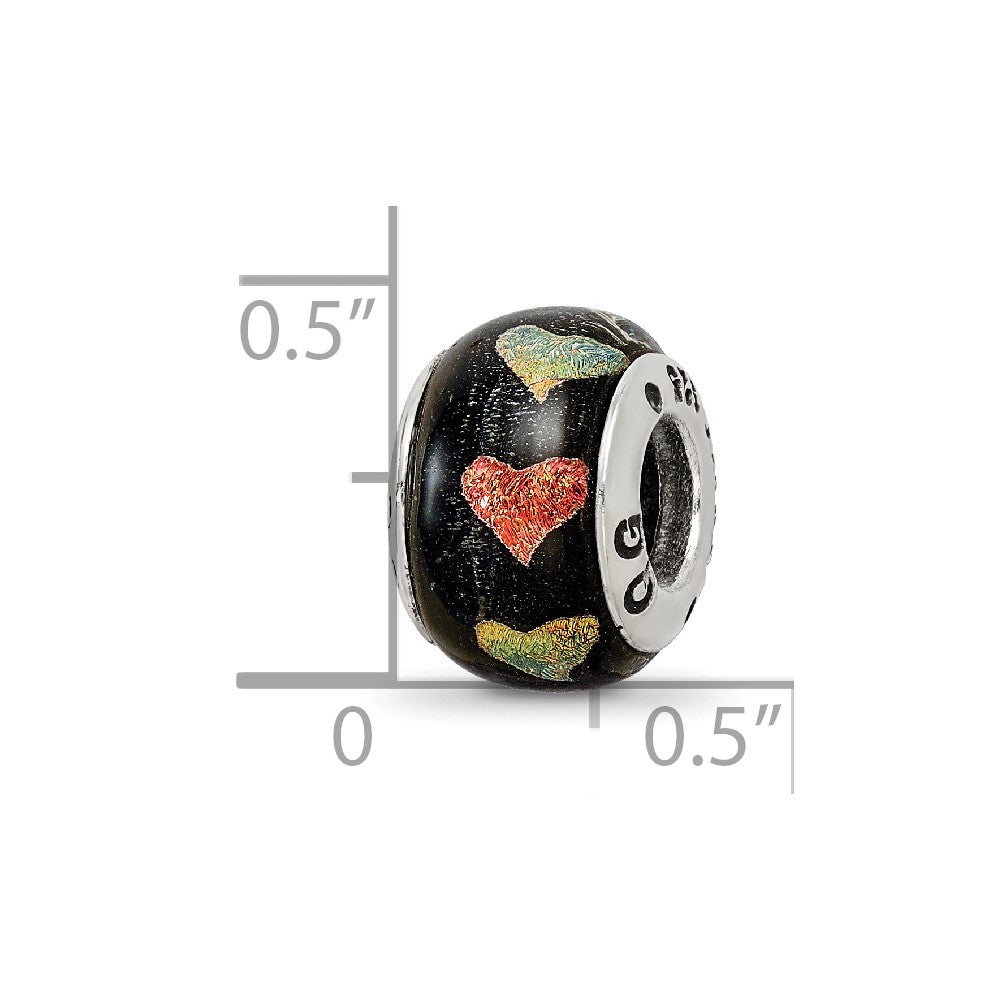 Reflections 925 Sterling Silver Orange/Green Hearts Dichroic Glass Bead 12 x 9 mm.
