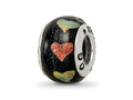 Reflections 925 Sterling Silver Orange/Green Hearts Dichroic Glass Bead 12 x 9 mm.