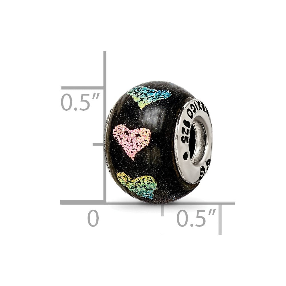 Reflections 925 Sterling Silver Pink/Purple Hearts Dichroic Glass Bead 12 x 9 mm.