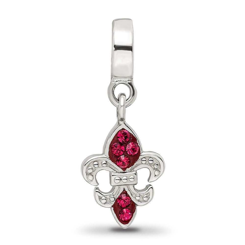 Reflections 925 Sterling Silver Red Preciosa Crystal Fleur De Lis Dangle Bead 22 x 9 mm.