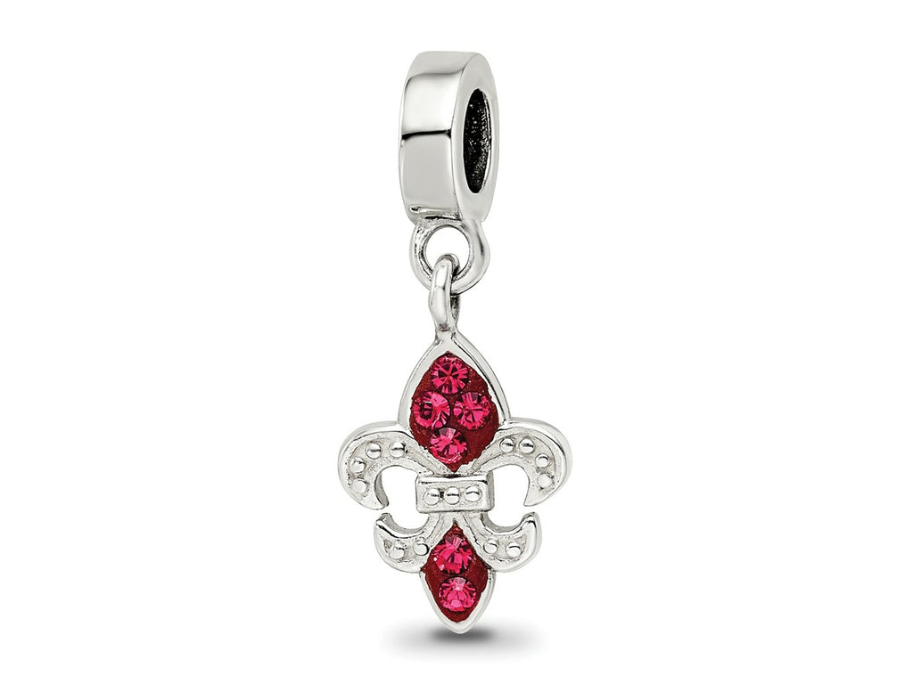 Reflections 925 Sterling Silver Red Preciosa Crystal Fleur De Lis Dangle Bead 22 x 9 mm.