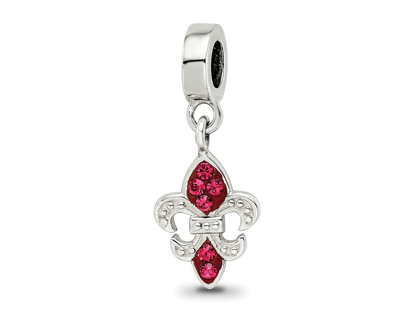 Reflections 925 Sterling Silver Red Preciosa Crystal Fleur De Lis Dangle Bead 22 x 9 mm.