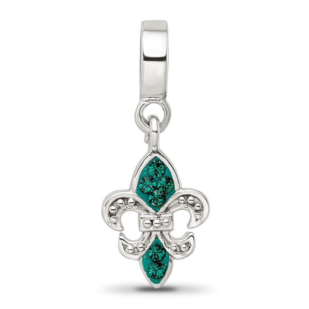 Reflections 925 Sterling Silver Green Preciosa Crystal Fleur De Lis Dangle Bead 22 x 9 mm.