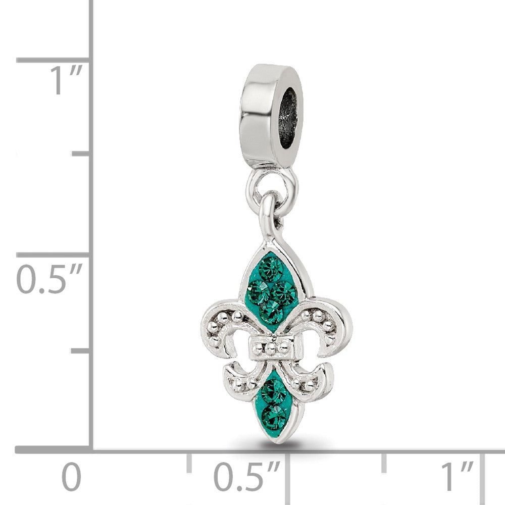 Reflections 925 Sterling Silver Green Preciosa Crystal Fleur De Lis Dangle Bead 22 x 9 mm.