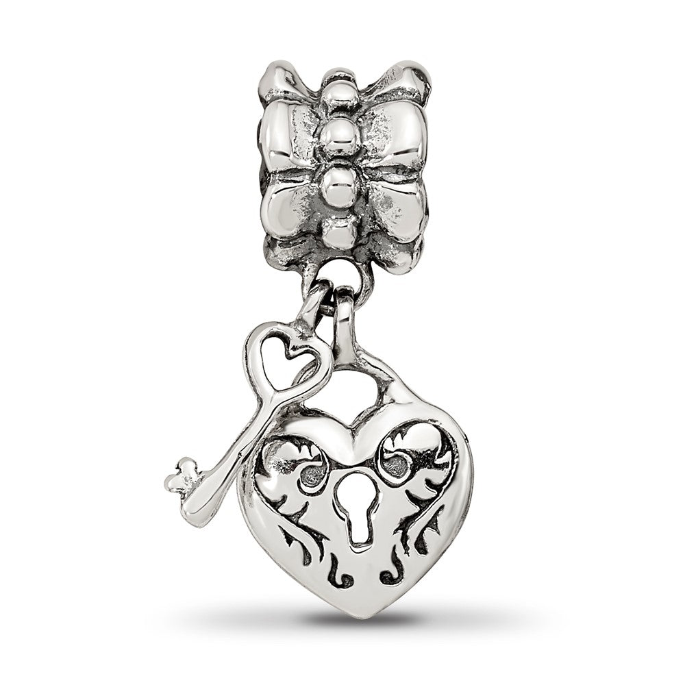 Reflections 925 Sterling Silver Heart and Key Dangle Bead 19 x 8 mm.