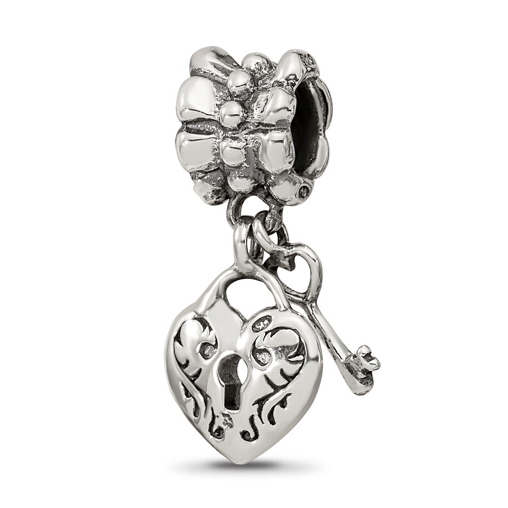 Reflections 925 Sterling Silver Heart and Key Dangle Bead 19 x 8 mm.