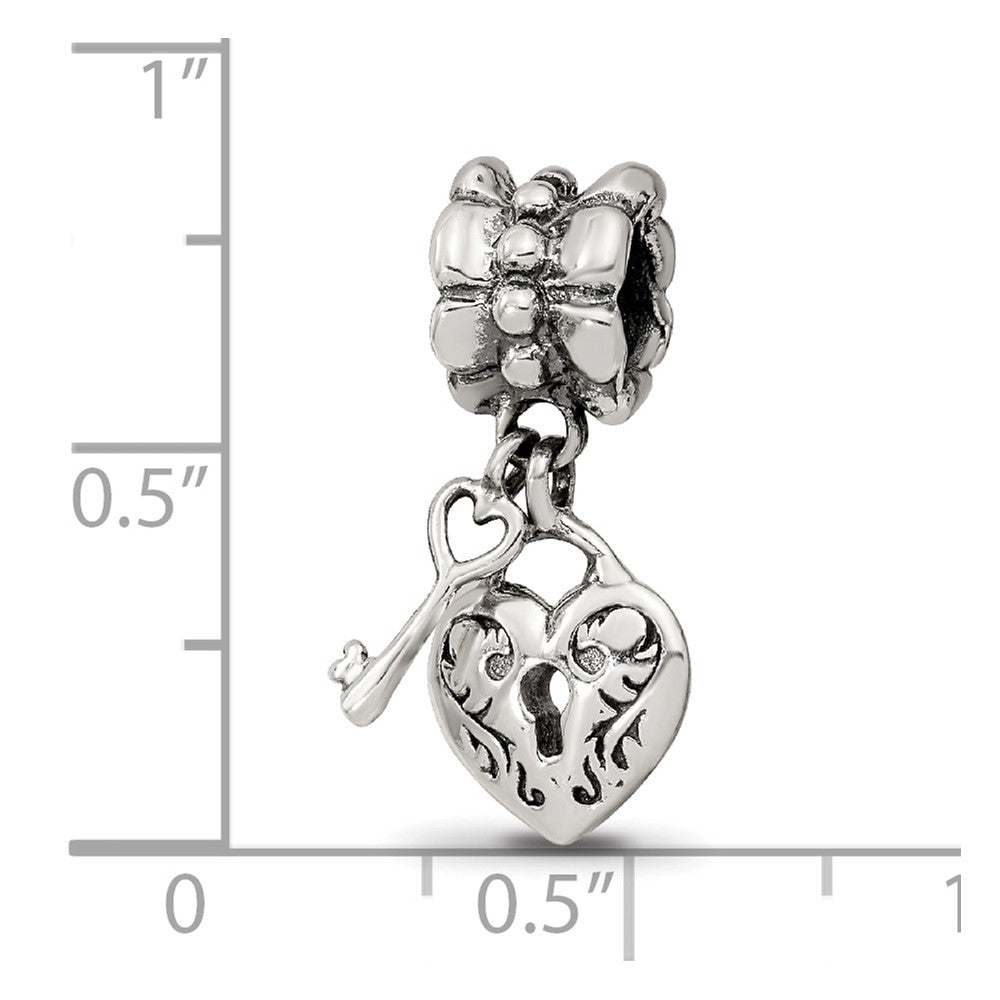 Reflections 925 Sterling Silver Heart and Key Dangle Bead 19 x 8 mm.