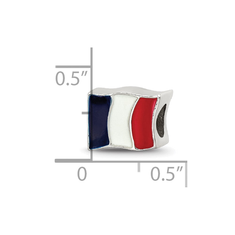 Reflections 925 Sterling Silver Enameled France Flag Bead 7 x 10 mm.