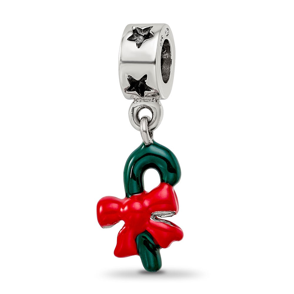Reflections 925 Sterling Silver Green Enameled Candycane Dangle Bead 21 x 9 mm.